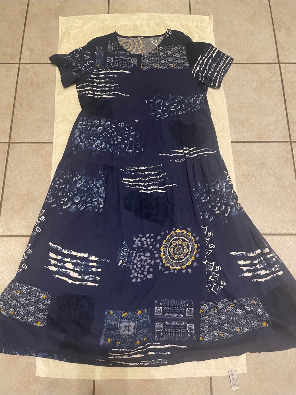 Navy Boho Print Short Sleeve Maxi Dress - Picture 3 of 7